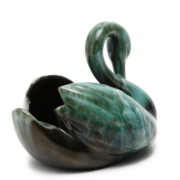 Vintage Blue Mountain Pottery Style Swan Bowl Drip Glaze Art Teal Black Goose - Picture 7 of 7
